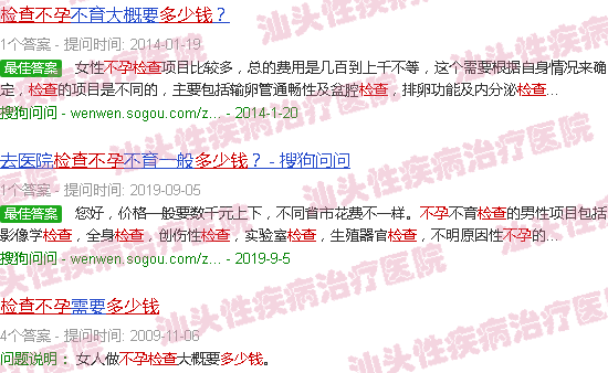汕头检查不孕多少钱